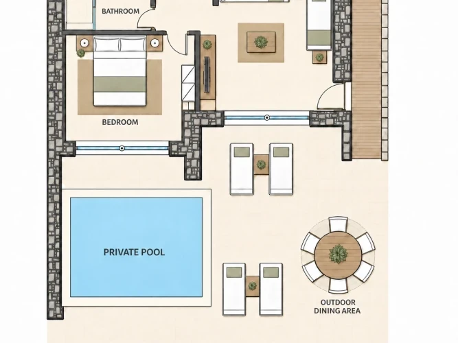 Suite Cottage with private heated pool.